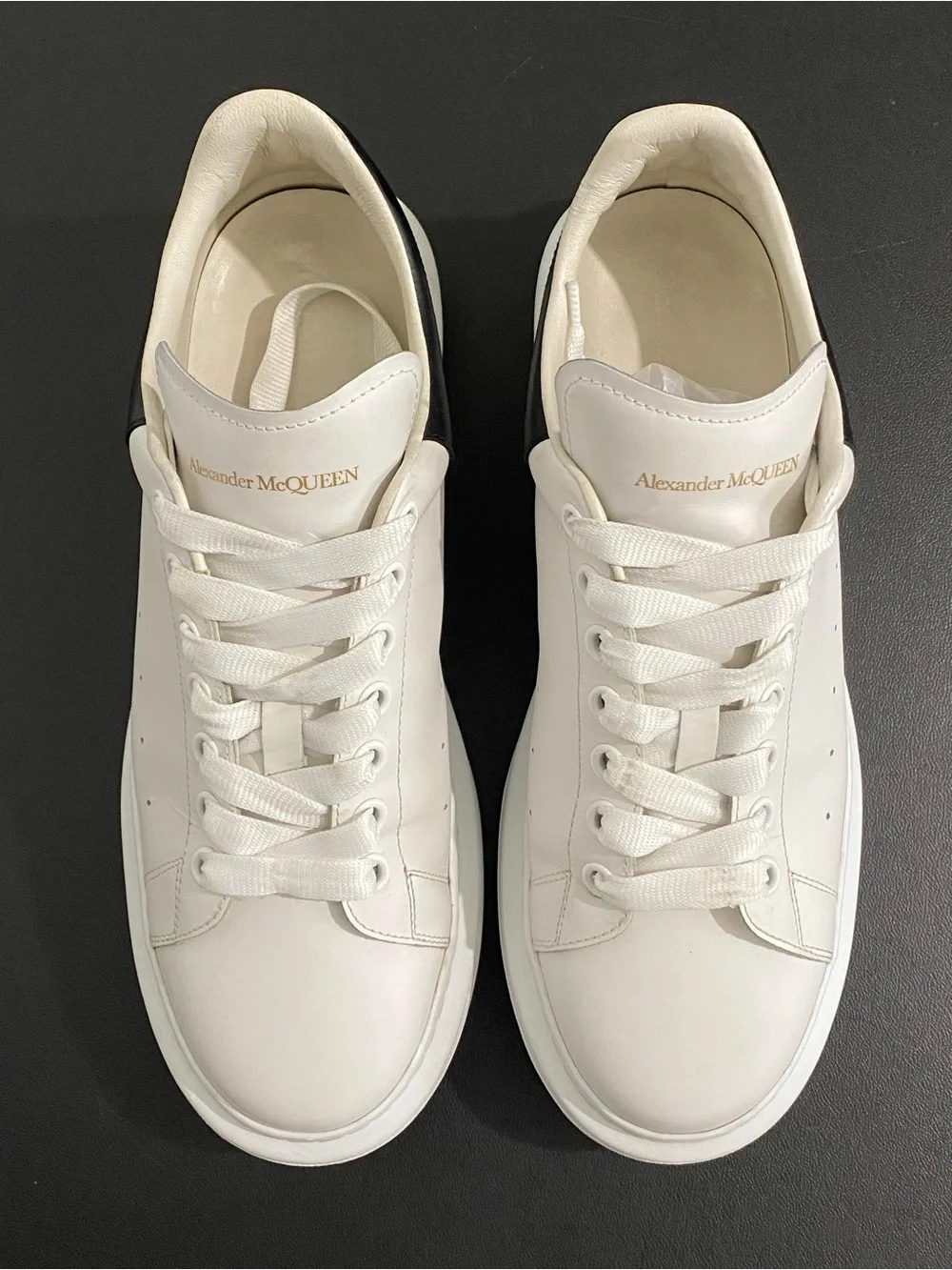 Alexander McQueen White Leather Sneakers with Black Heel Tab